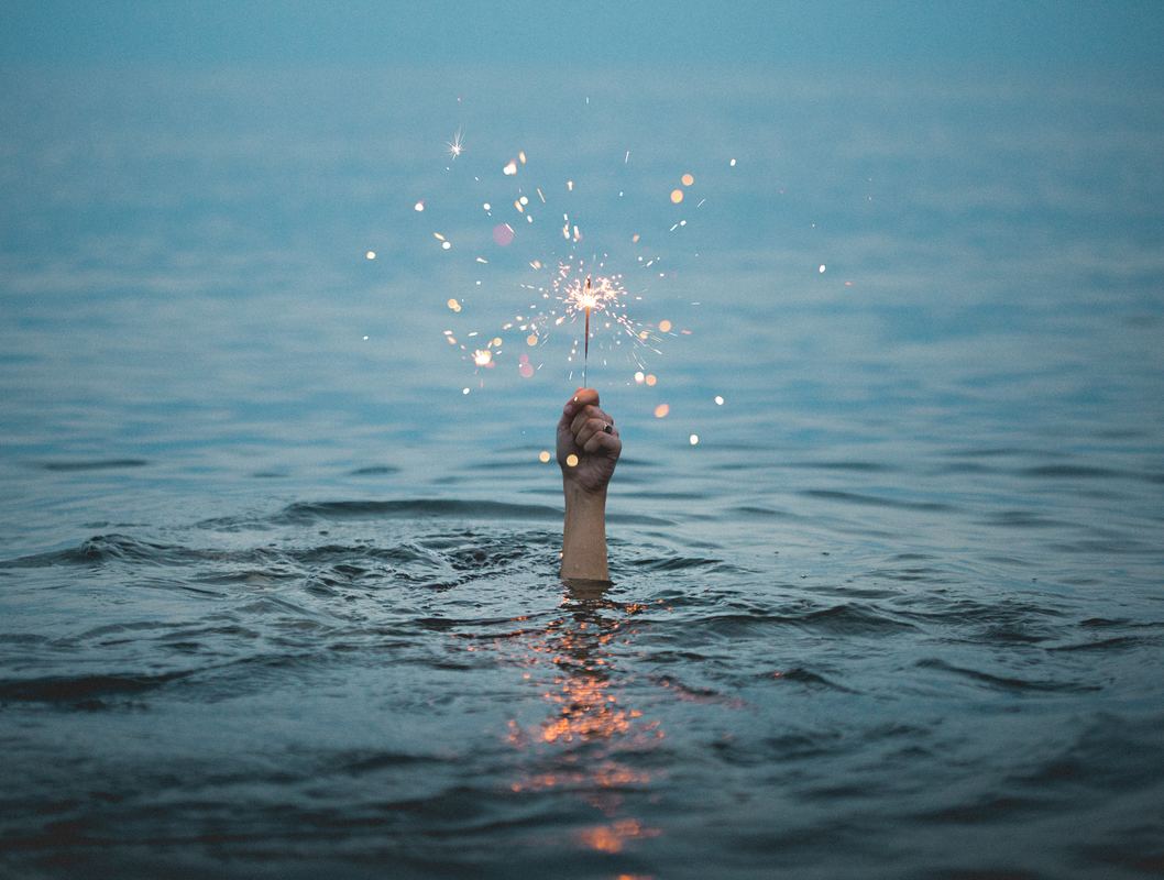 sparkler over water