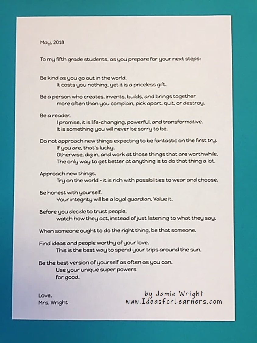 Into the World Letter to Students by Jamie Wright