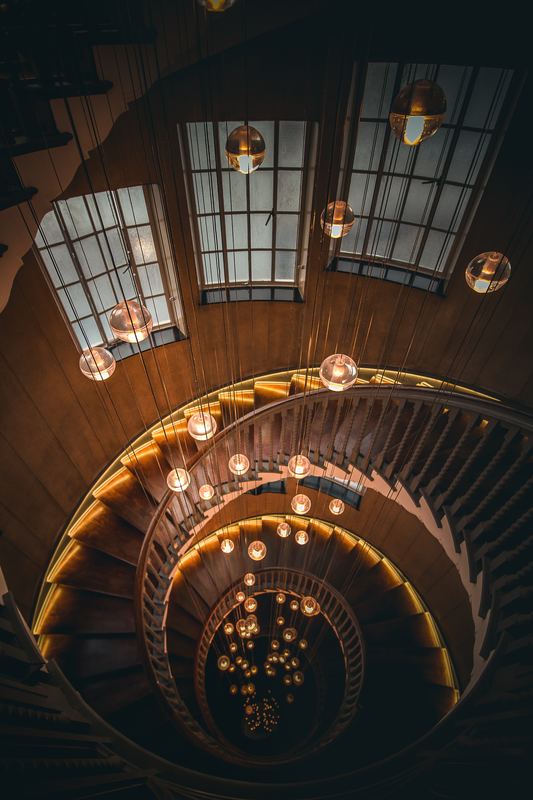 light bulbs in spiral staircase